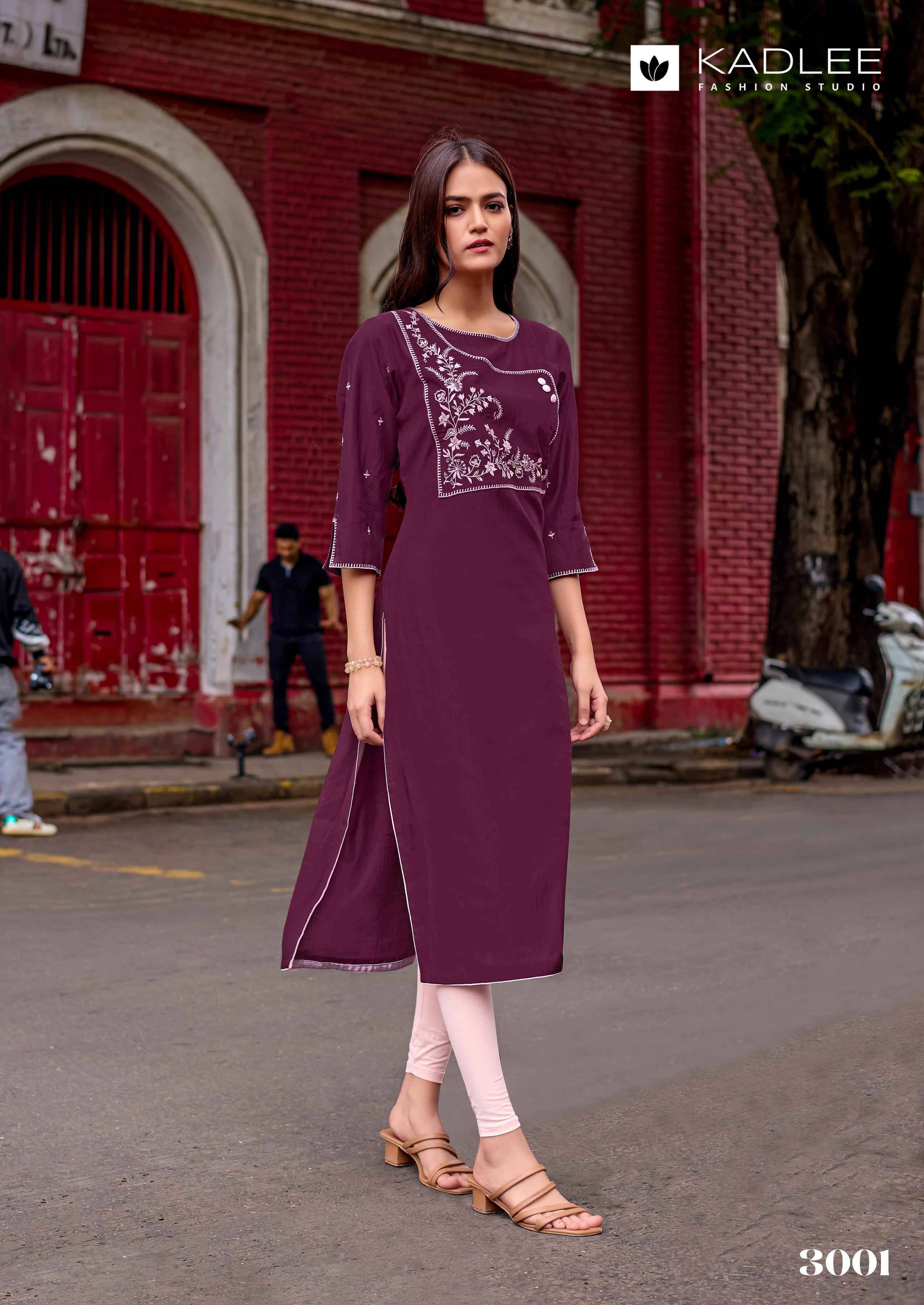 Yashvi By KADLEE 3001 to 3006 Series Designer Casuals Wear Collection Rayon Kurtis With Tread & Hand work At Wholesale Price